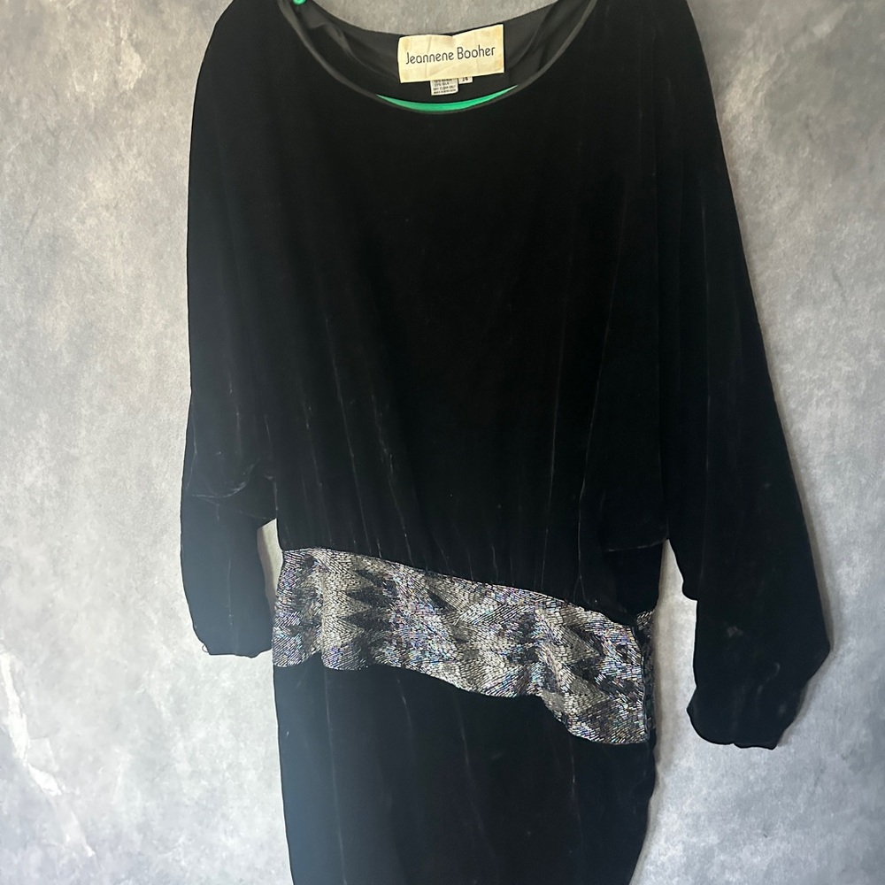 Jeanne Booher Black Velvet Dress with Silver Detail
